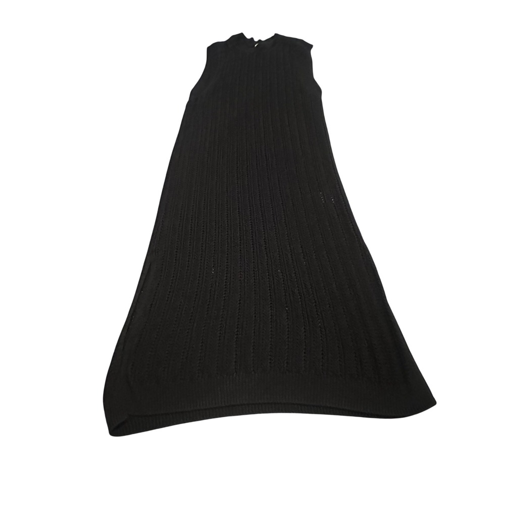 HM Womens Black Pointelle Knit Sleeveless Maxi Sweater Dress Side Slits Size M‎